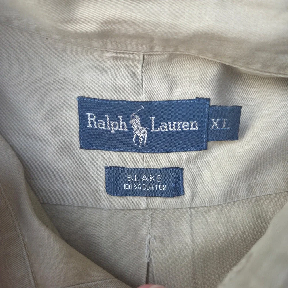Ralph Lauren Mens Blake Button Down Shirt XL Khaki 100% Cotton Long Sleeve